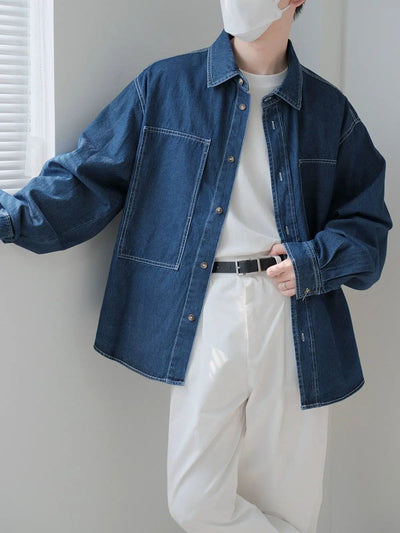 Zhou Washed Oversized Denim Shirt-korean-fashion-Shirt-Zhou's Closet-OH Garments