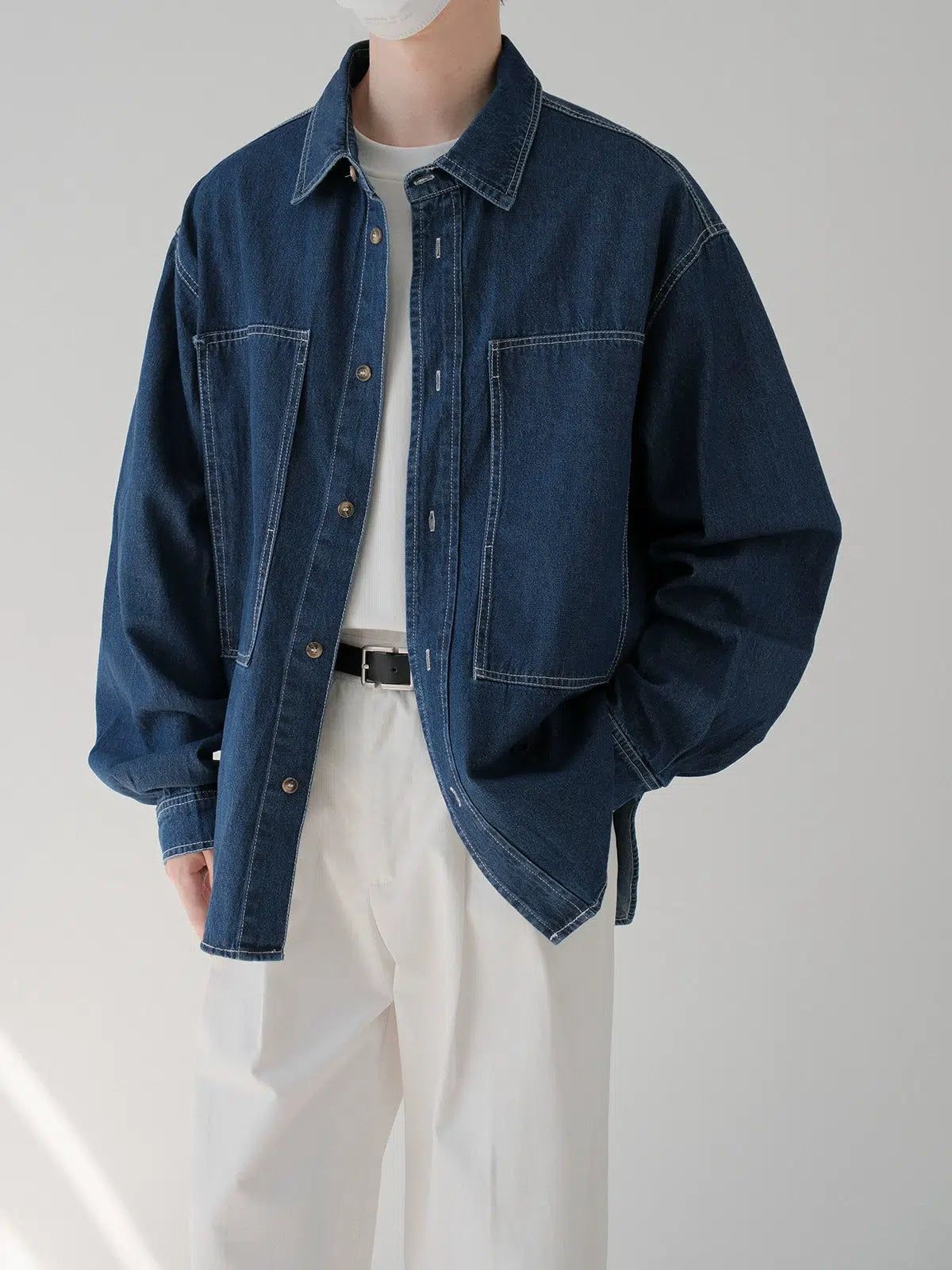 Zhou Washed Oversized Denim Shirt-korean-fashion-Shirt-Zhou's Closet-OH Garments