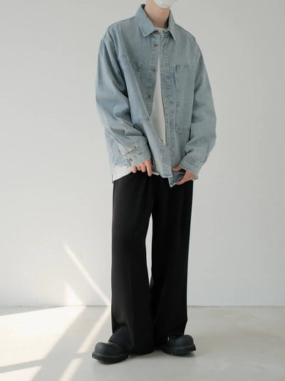 Zhou Washed Oversized Denim Shirt-korean-fashion-Shirt-Zhou's Closet-OH Garments