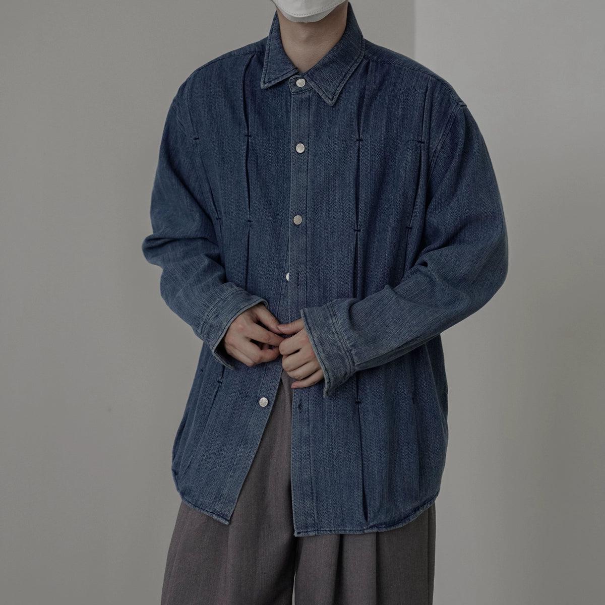 Zhou Washed Slit Pattern Denim Shirt-korean-fashion-Shirt-Zhou's Closet-OH Garments