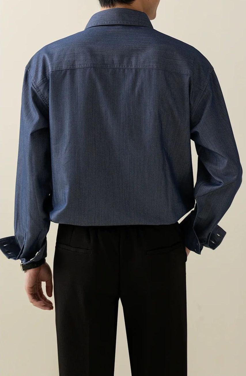 Zhou Washed Stitched Detail Shirt-korean-fashion-Shirt-Zhou's Closet-OH Garments