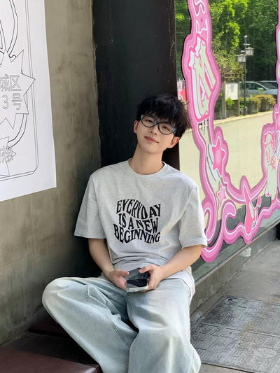 Zhou Wavy Text Print T-Shirt-korean-fashion-T-Shirt-Zhou's Closet-OH Garments