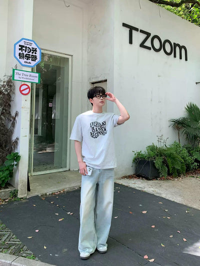 Zhou Wavy Text Print T-Shirt-korean-fashion-T-Shirt-Zhou's Closet-OH Garments