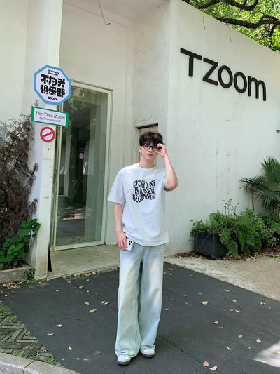 Zhou Wavy Text Print T-Shirt-korean-fashion-T-Shirt-Zhou's Closet-OH Garments