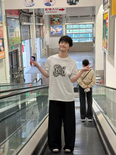 Zhou Wavy Text Print T-Shirt-korean-fashion-T-Shirt-Zhou's Closet-OH Garments