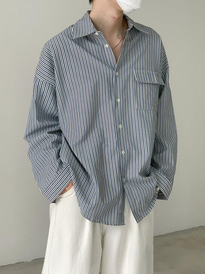 Zhou Wide-Sleeve Stripes Loose Fit Shirt-korean-fashion-Shirt-Zhou's Closet-OH Garments