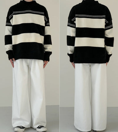 Zhou Wide Stripes Collared Sweater-korean-fashion-Sweater-Zhou's Closet-OH Garments