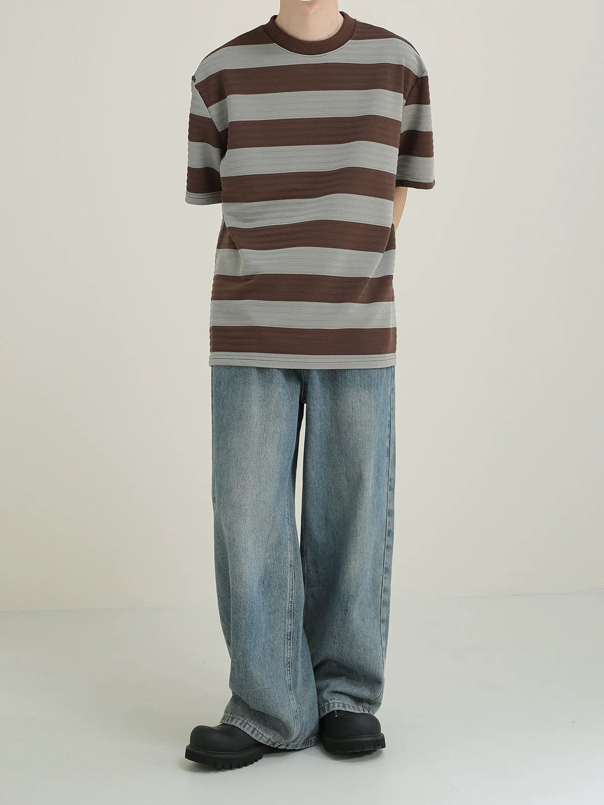 Zhou Wide Stripes Textured T-Shirt-korean-fashion-T-Shirt-Zhou's Closet-OH Garments