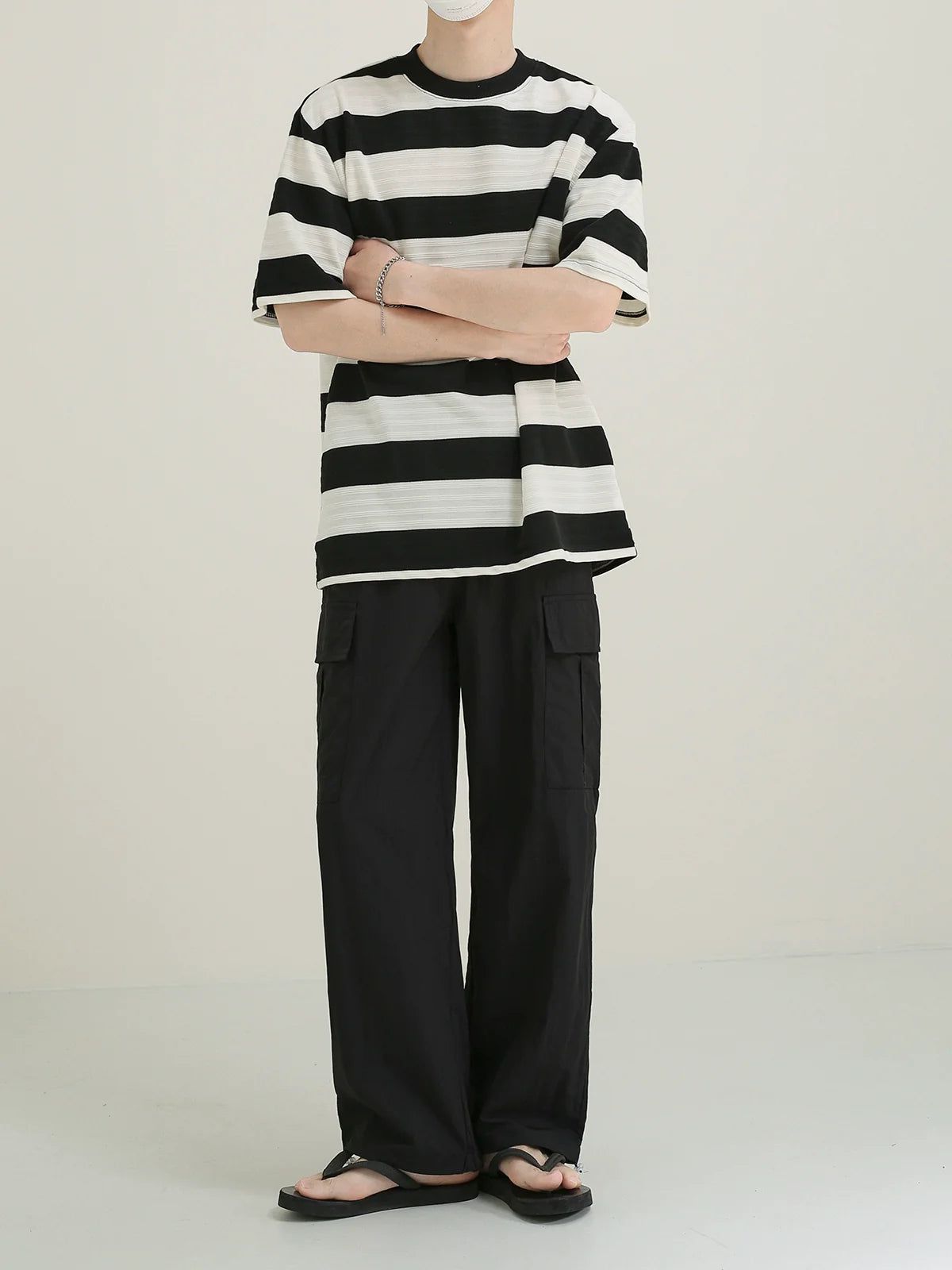 Zhou Wide Stripes Textured T-Shirt-korean-fashion-T-Shirt-Zhou's Closet-OH Garments