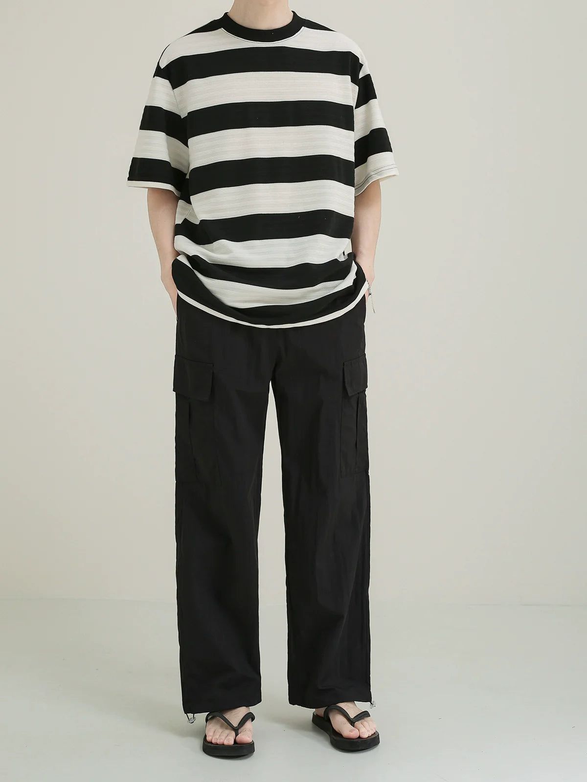 Zhou Wide Stripes Textured T-Shirt-korean-fashion-T-Shirt-Zhou's Closet-OH Garments