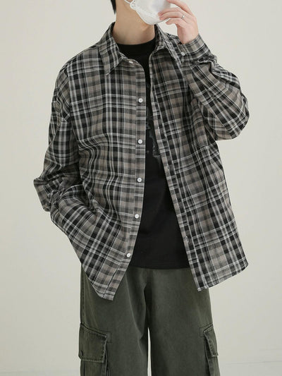 Zhou Workwear Buttoned Plaid Shirt-korean-fashion-Shirt-Zhou's Closet-OH Garments