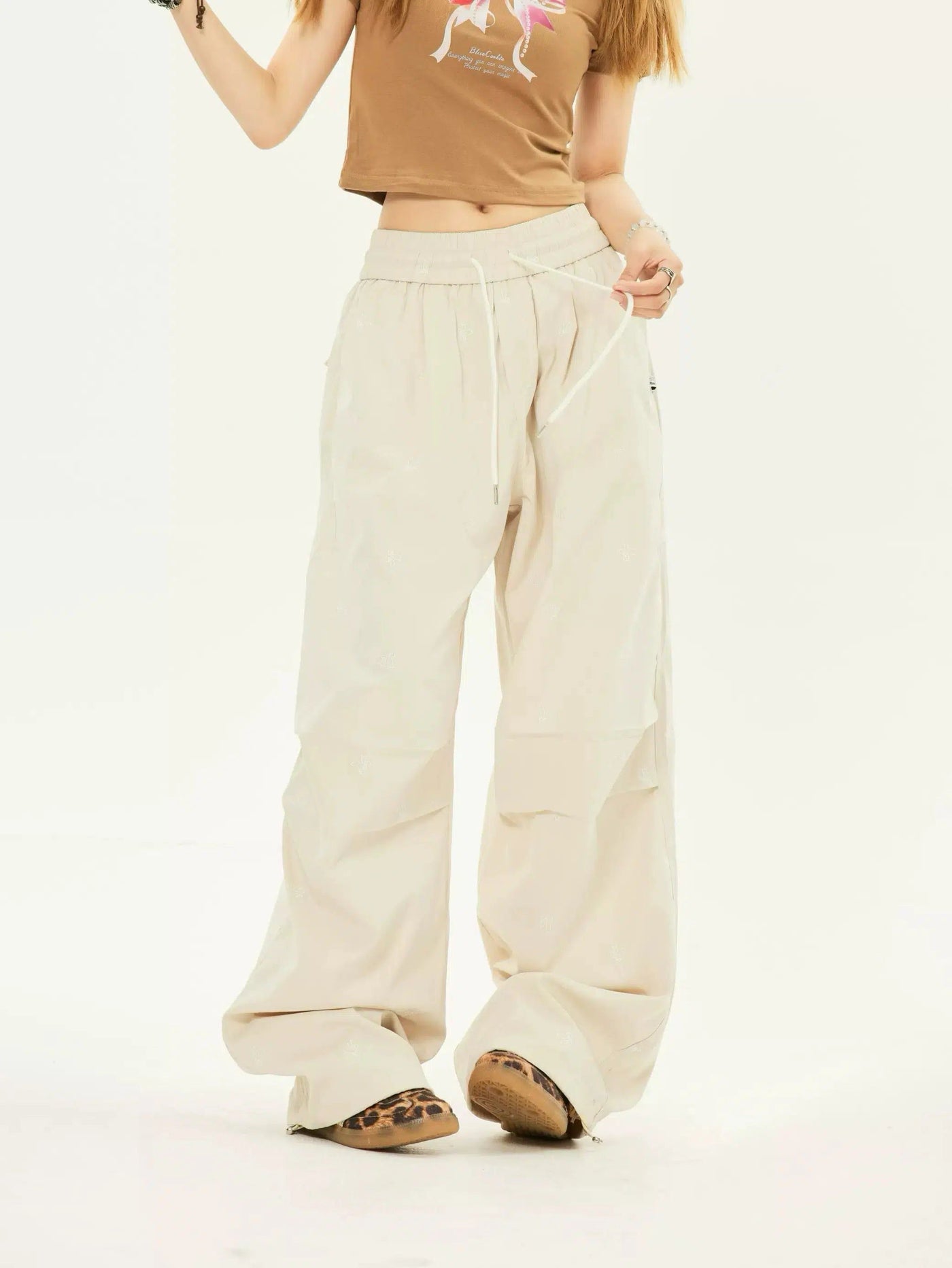 ZZ Drawstring Bow Tie Print Track Pants-korean-fashion-Pants-ZZ's Closet-OH Garments