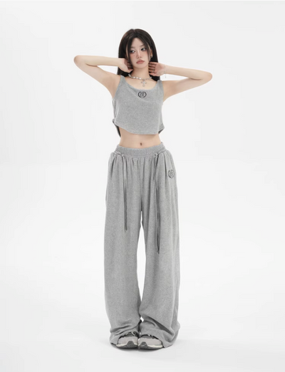 ZZ Fuzzy Cropped Camisole & Comfty Sweatpants Set-korean-fashion-Clothing Set-ZZ's Closet-OH Garments