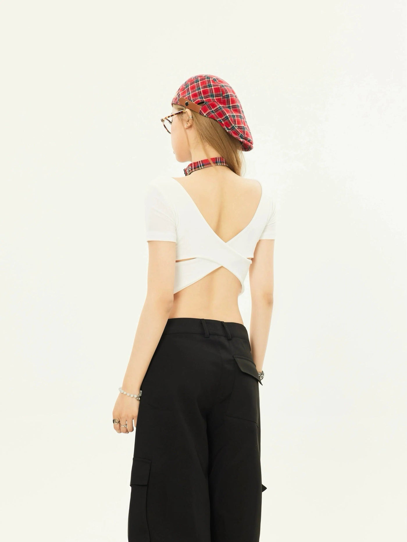 ZZ Solid Cross-Back Cropped T-Shirt-korean-fashion-T-Shirt-ZZ's Closet-OH Garments