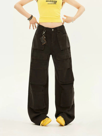ZZ Washed Multi-Front Pocket Cargo Pants-korean-fashion-Pants-ZZ's Closet-OH Garments