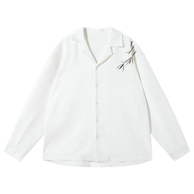 Chuan Embroidered Stems Textured Shirt-korean-fashion-Shirt-Chuan's Closet-OH Garments