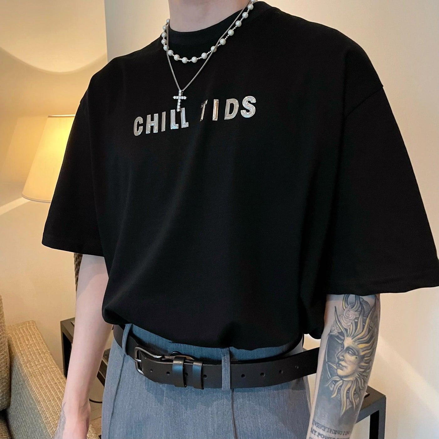 Cui Chill Tids Shiny Text T-Shirt-korean-fashion-T-Shirt-Cui's Closet-OH Garments