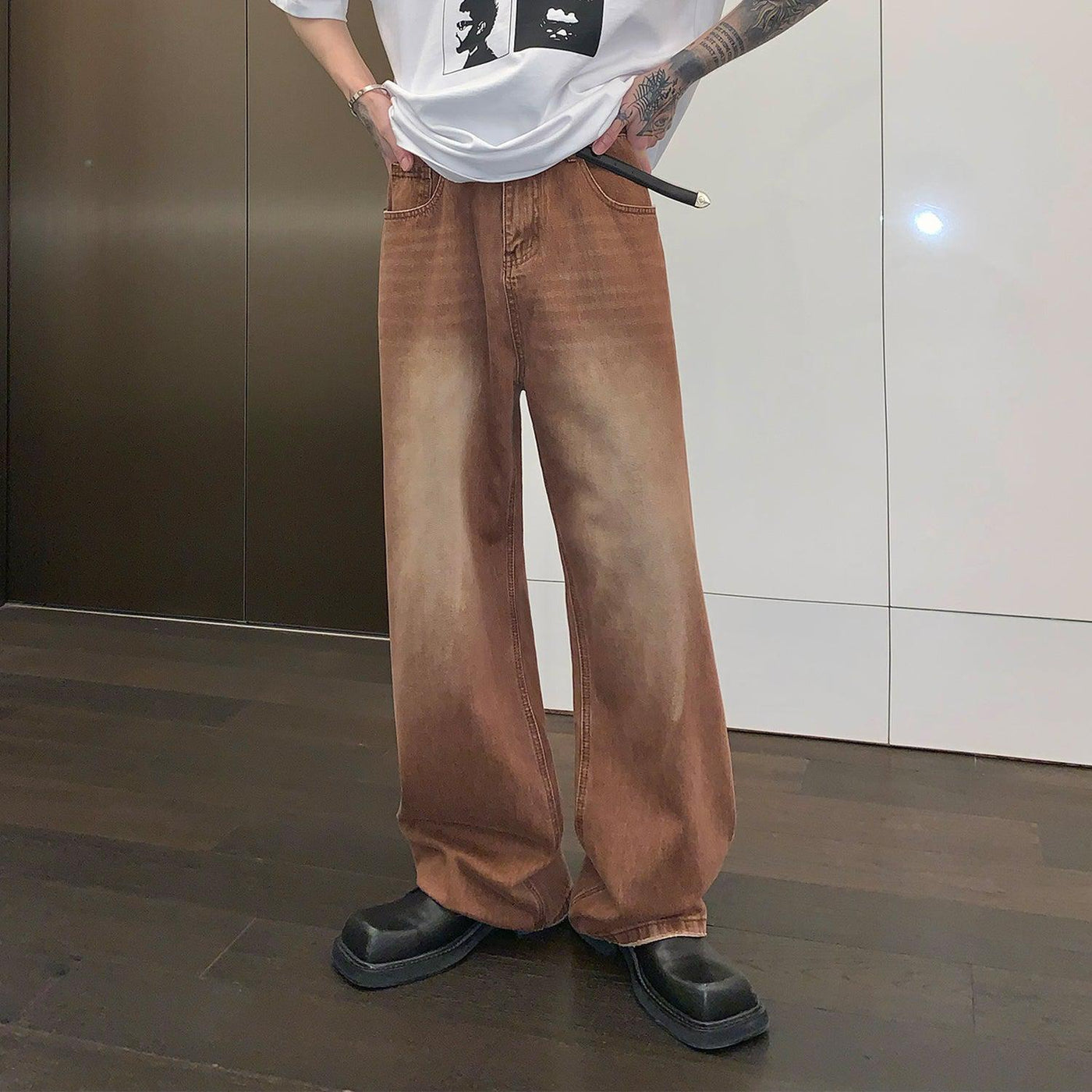 Cui Mid Fade Whiskers Wide Jeans-korean-fashion-Jeans-Cui's Closet-OH Garments