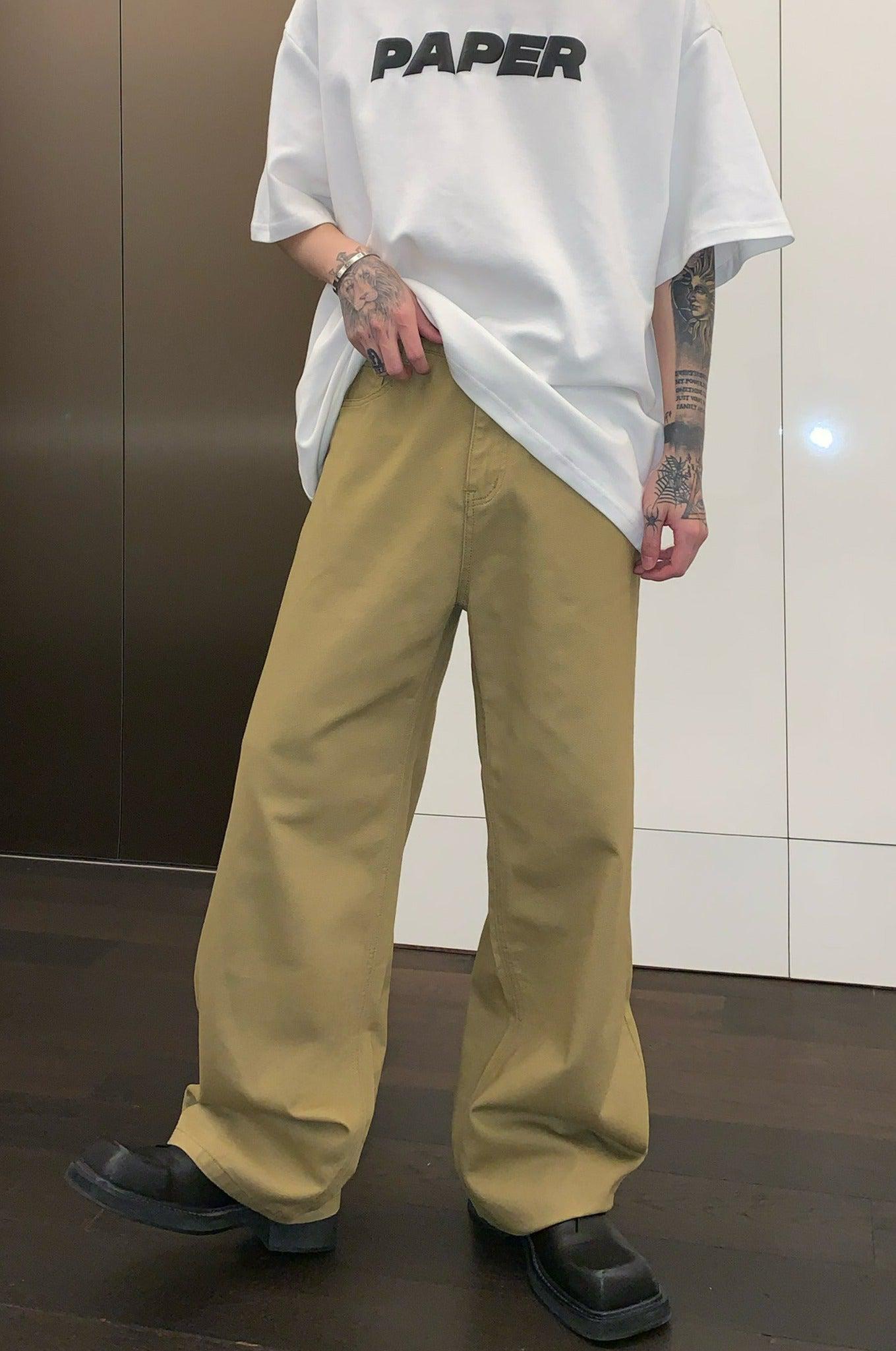 Cui Plain Solid Color Wide Jeans-korean-fashion-Jeans-Cui's Closet-OH Garments