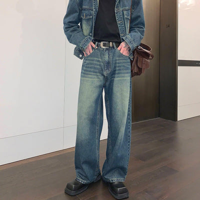 Cui Retro Faded Denim Jacket & Wide Jeans Set-korean-fashion-Clothing Set-Cui's Closet-OH Garments
