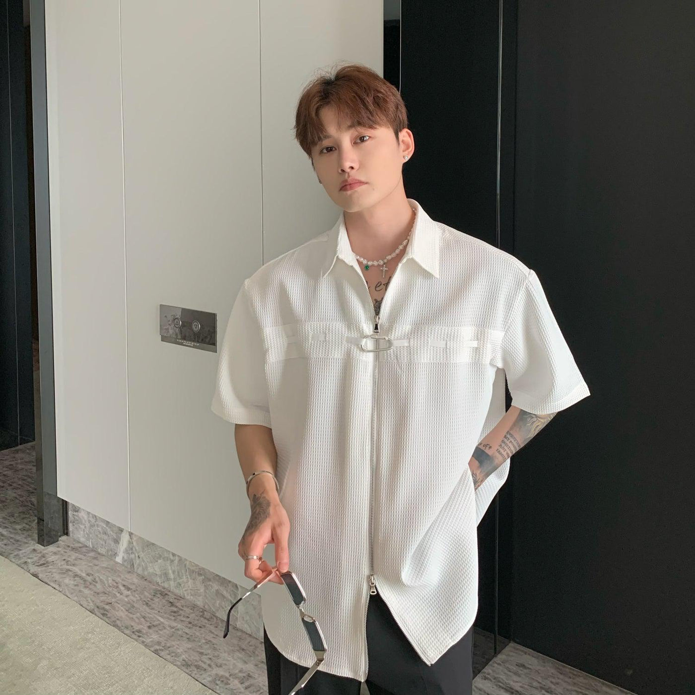 Cui Textured Button Shirt-korean-fashion-Shirt-Cui's Closet-OH Garments