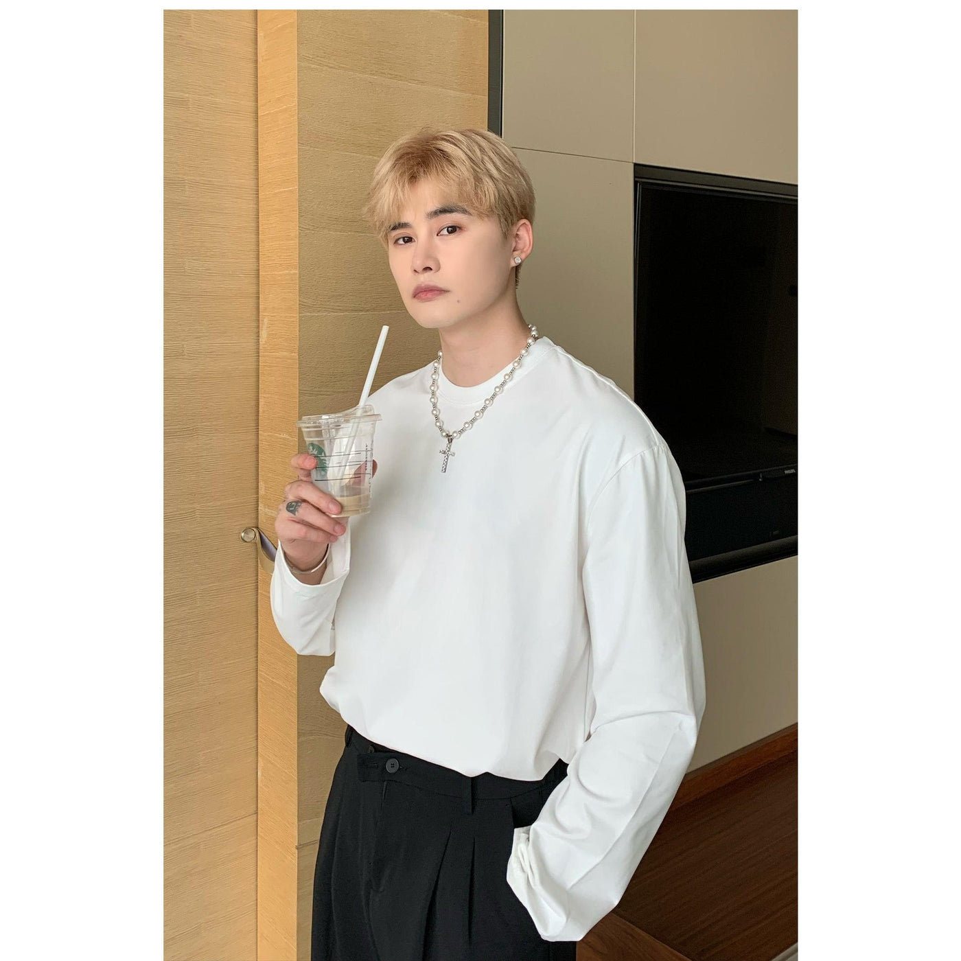 Cui Wide Sleeves Collared Long Sleeve T-Shirt-korean-fashion-T-Shirt-Cui's Closet-OH Garments