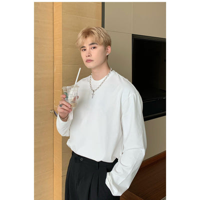 Cui Wide Sleeves Collared Long Sleeve T-Shirt-korean-fashion-T-Shirt-Cui's Closet-OH Garments