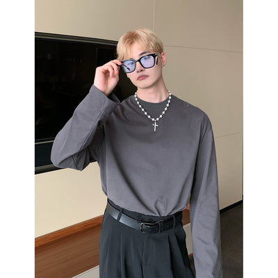 Cui Wide Sleeves Collared Long Sleeve T-Shirt-korean-fashion-T-Shirt-Cui's Closet-OH Garments
