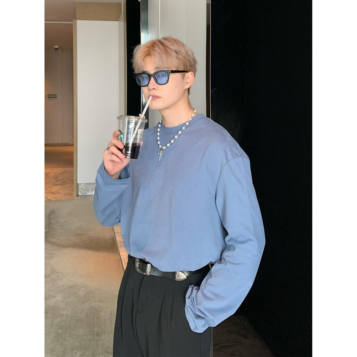 Cui Wide Sleeves Collared Long Sleeve T-Shirt-korean-fashion-T-Shirt-Cui's Closet-OH Garments