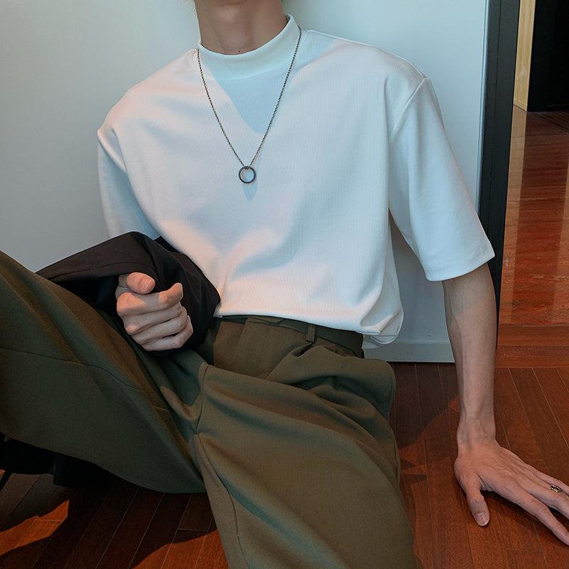 Hua Basic Close Collar T-Shirt-korean-fashion-T-Shirt-Hua's Closet-OH Garments