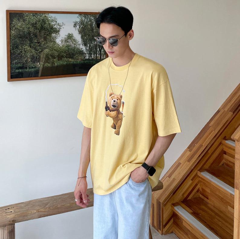 OH Animated Bear and Wine Print T-Shirt-korean-fashion-T-Shirt-OH Atelier-OH Garments