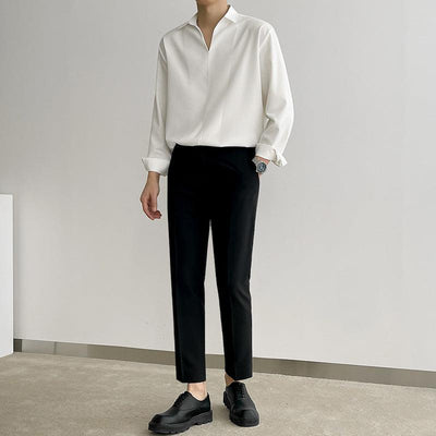 OH Essential Open V-Neck Collared Shirt-korean-fashion-Shirt-OH Atelier-OH Garments
