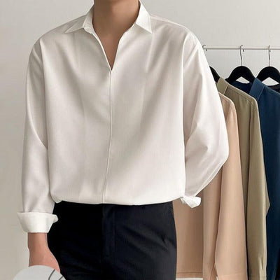 OH Essential Open V-Neck Collared Shirt-korean-fashion-Shirt-OH Atelier-OH Garments