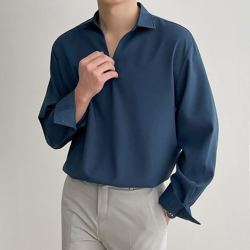 OH Essential Open V-Neck Collared Shirt-korean-fashion-Shirt-OH Atelier-OH Garments