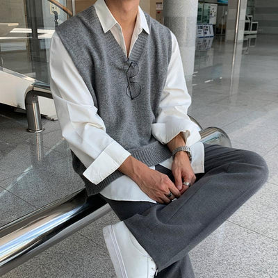 OH Ribbed Neckline Knit Vest-korean-fashion-Vest-OH Atelier-OH Garments