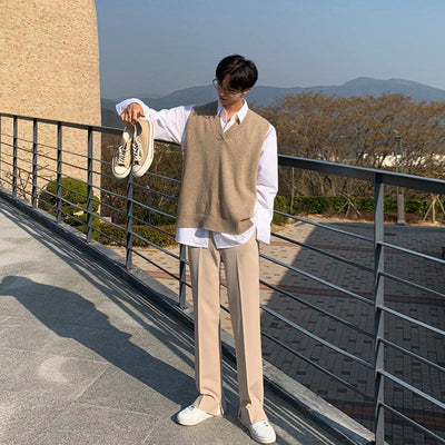 OH Ribbed Neckline Knit Vest-korean-fashion-Vest-OH Atelier-OH Garments