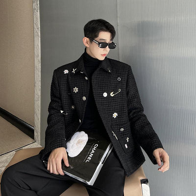 Woo Assorted Metal Pins Textured Blazer-korean-fashion-Blazer-Woo's Closet-OH Garments