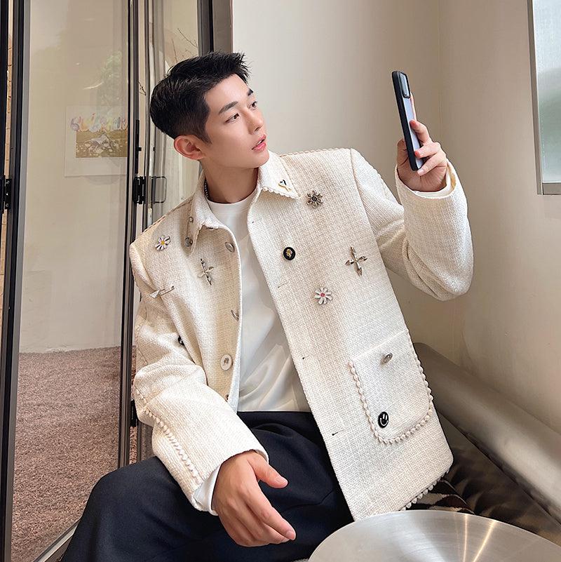 Woo Assorted Metal Pins Textured Blazer-korean-fashion-Blazer-Woo's Closet-OH Garments