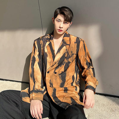 Woo Earth Tone Paint Stroke Blazer-korean-fashion-Blazer-Woo's Closet-OH Garments