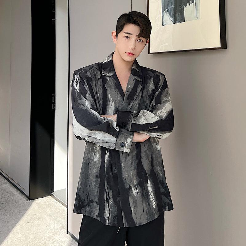 Woo Earth Tone Paint Stroke Blazer-korean-fashion-Blazer-Woo's Closet-OH Garments