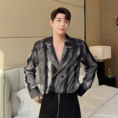 Woo Earth Tone Paint Stroke Blazer-korean-fashion-Blazer-Woo's Closet-OH Garments