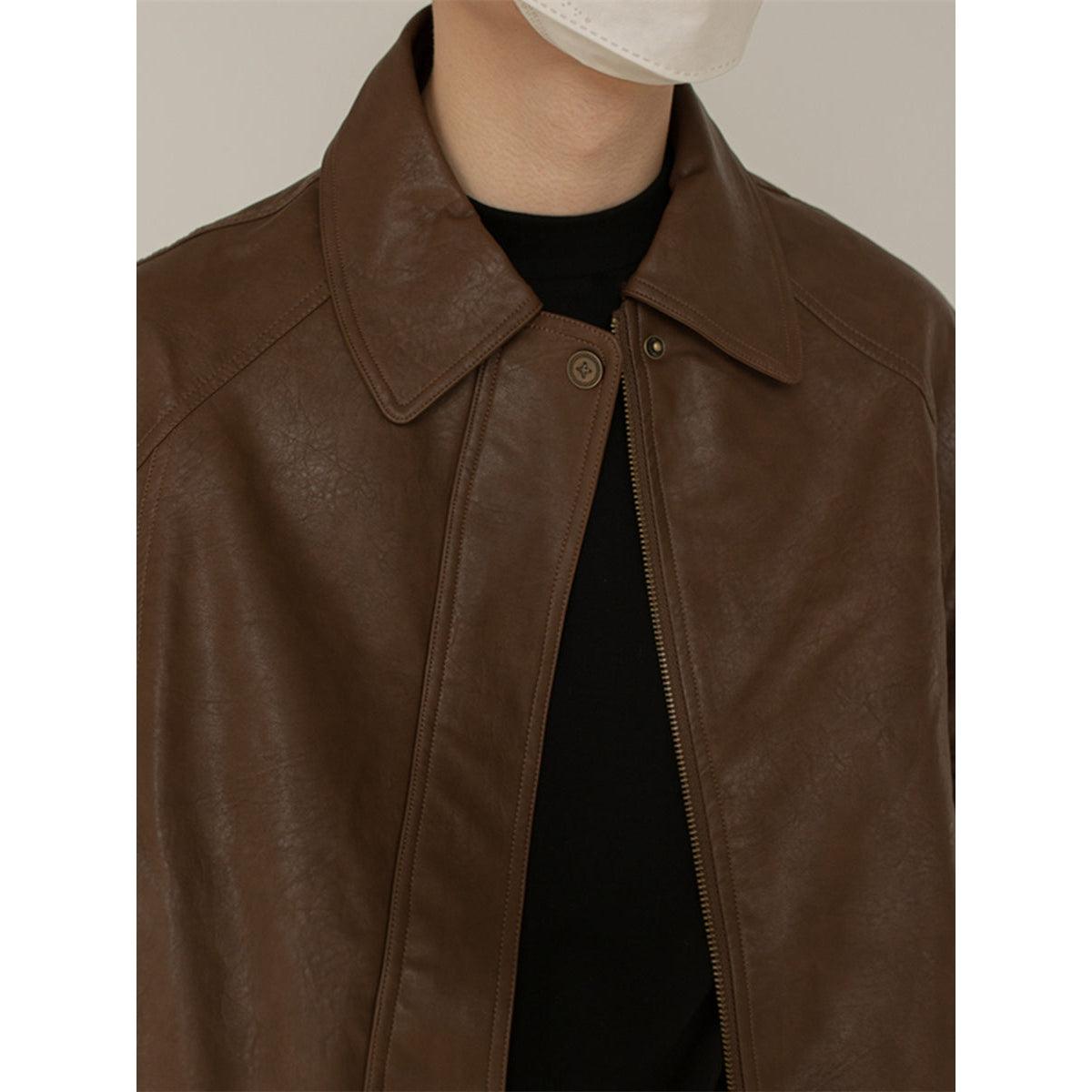 Zhou Asymmetrical Snap PU Leather Jacket-korean-fashion-Jacket-Zhou's Closet-OH Garments