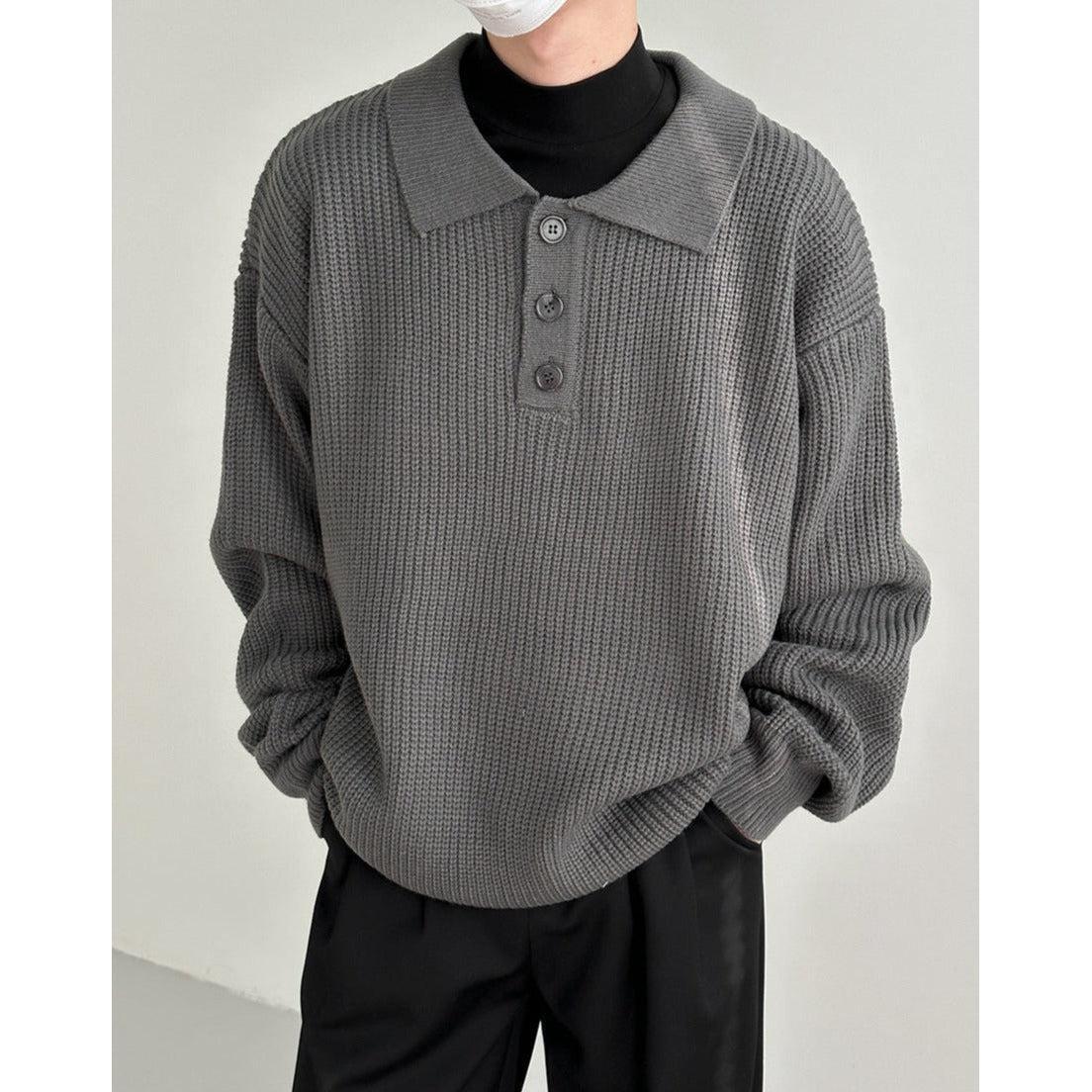 Zhou Buttoned Long Sleeve Knitted Polo-korean-fashion-Polo-Zhou's Closet-OH Garments