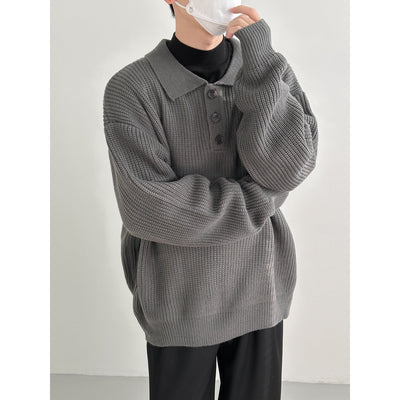 Zhou Buttoned Long Sleeve Knitted Polo-korean-fashion-Polo-Zhou's Closet-OH Garments