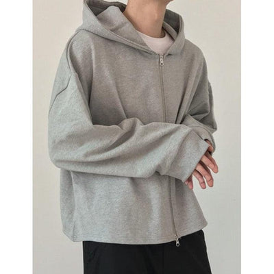 Zhou Cropped Long Sleeve Full-Zip Hoodie-korean-fashion-Hoodie-Zhou's Closet-OH Garments