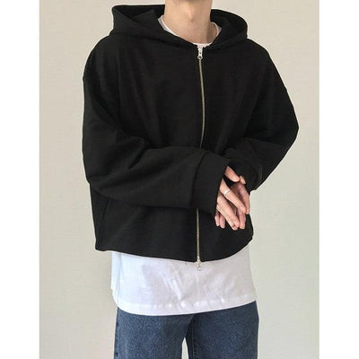 Zhou Cropped Long Sleeve Full-Zip Hoodie-korean-fashion-Hoodie-Zhou's Closet-OH Garments