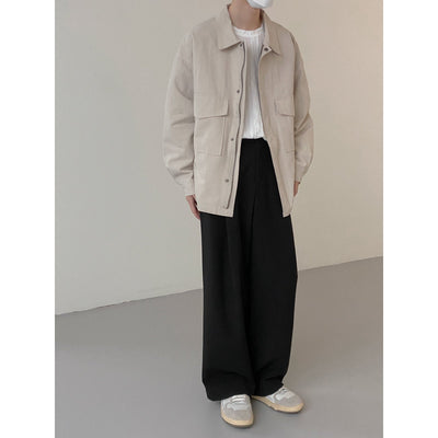 Zhou Double Front Pockets Buttoned Jacket-korean-fashion-Jacket-Zhou's Closet-OH Garments