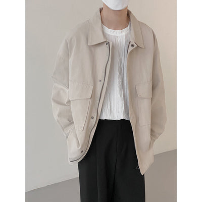 Zhou Double Front Pockets Buttoned Jacket-korean-fashion-Jacket-Zhou's Closet-OH Garments