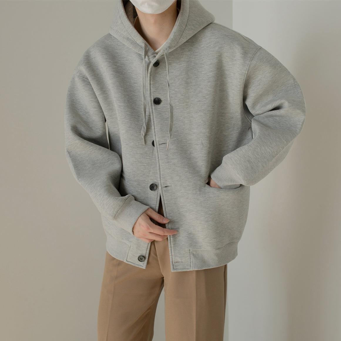 Zhou Drawstring Hoodie Buttoned Jacket-korean-fashion-Jacket-Zhou's Closet-OH Garments