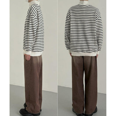 Zhou Horizontal Stripes Half-Zip-korean-fashion-Half-Zip-Zhou's Closet-OH Garments